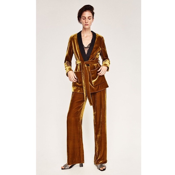 Zara Pants - Zara Gold Velvet Trouser Pants